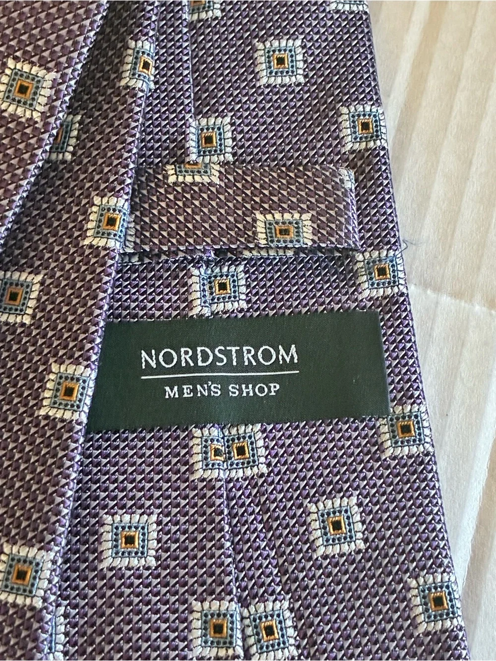 Nordstrom Men's Shop 100% Silk Purple Neck Tie purple  quatrefoil jacquard